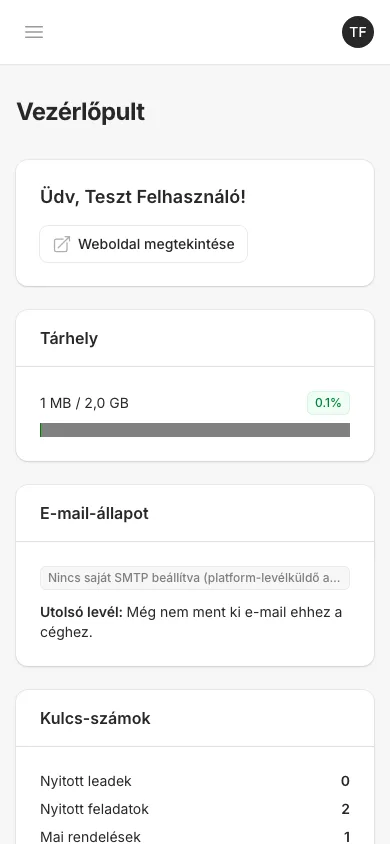 Promokit vezérlőpult mobil nézetben